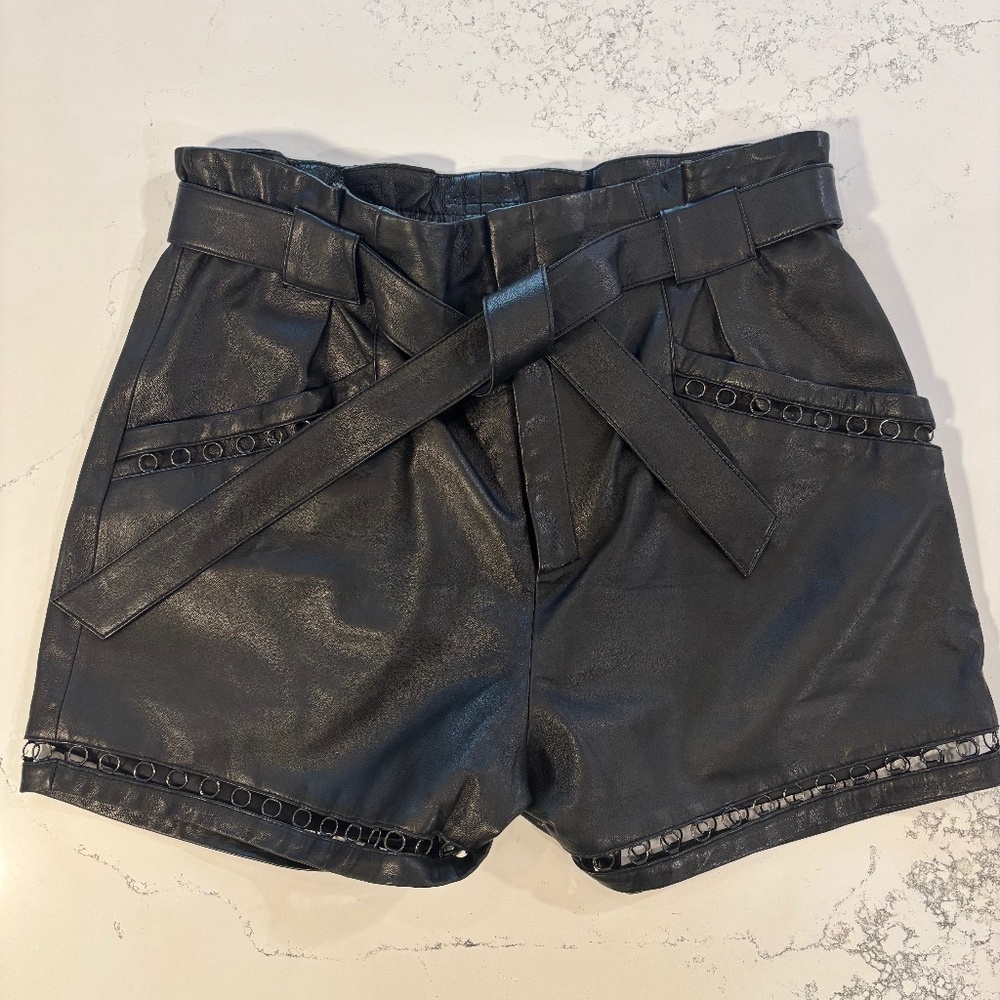 Anne Fontaine " SAEL" Lambskin Black Leather Shorts Women's Size EU 44 Fits M-L